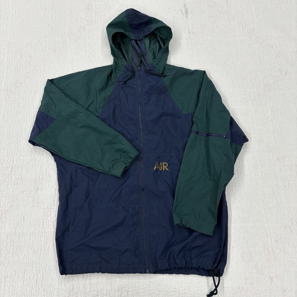 Vintage Nike Air Rain Jacket Mens Size Large Navy Green Hooded Full Zip Nylon